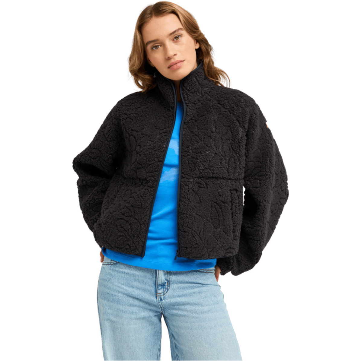 2026 Roxy Womens Blurry Cloud Full Zip Relaxed Fleece  ERJPF03212 - Anthracite Outline Mo